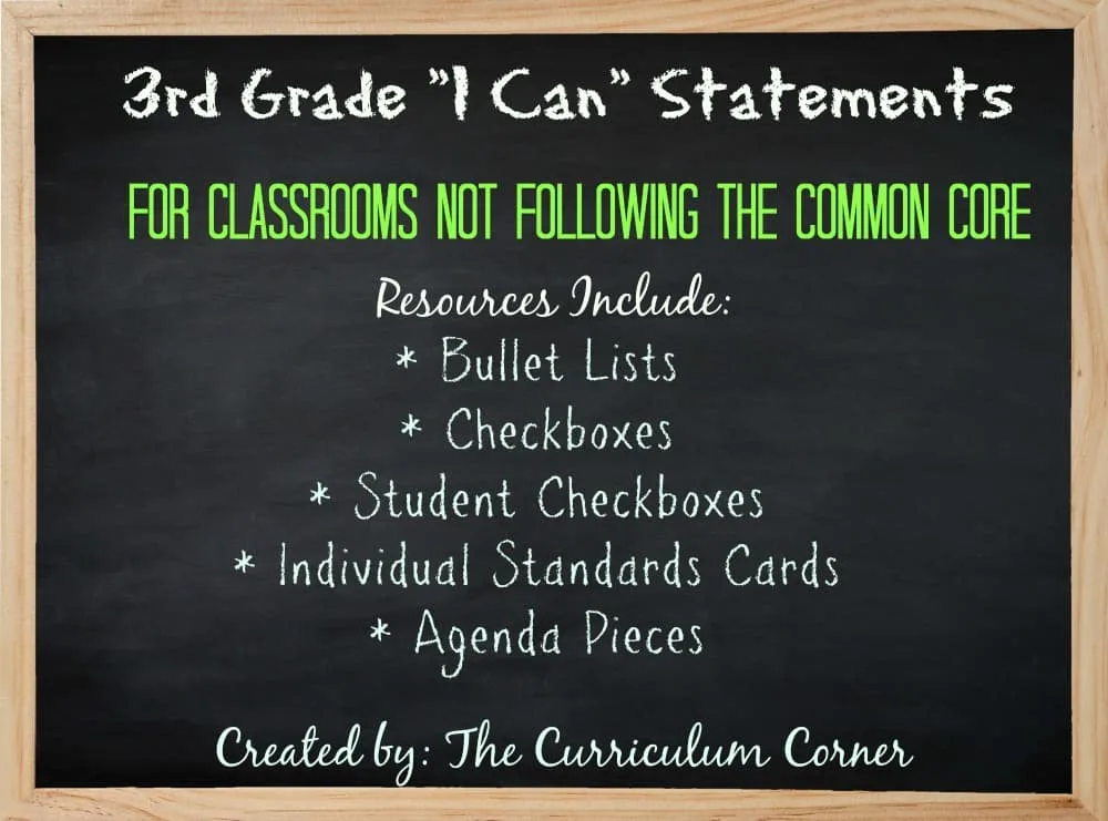 FREE 3rd Grade Kid Friendly Standards from The Curriculum Corner | NOT Common Core Many Resources Available 3