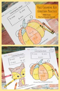 Fall Color Key Addition - The Curriculum Corner 123