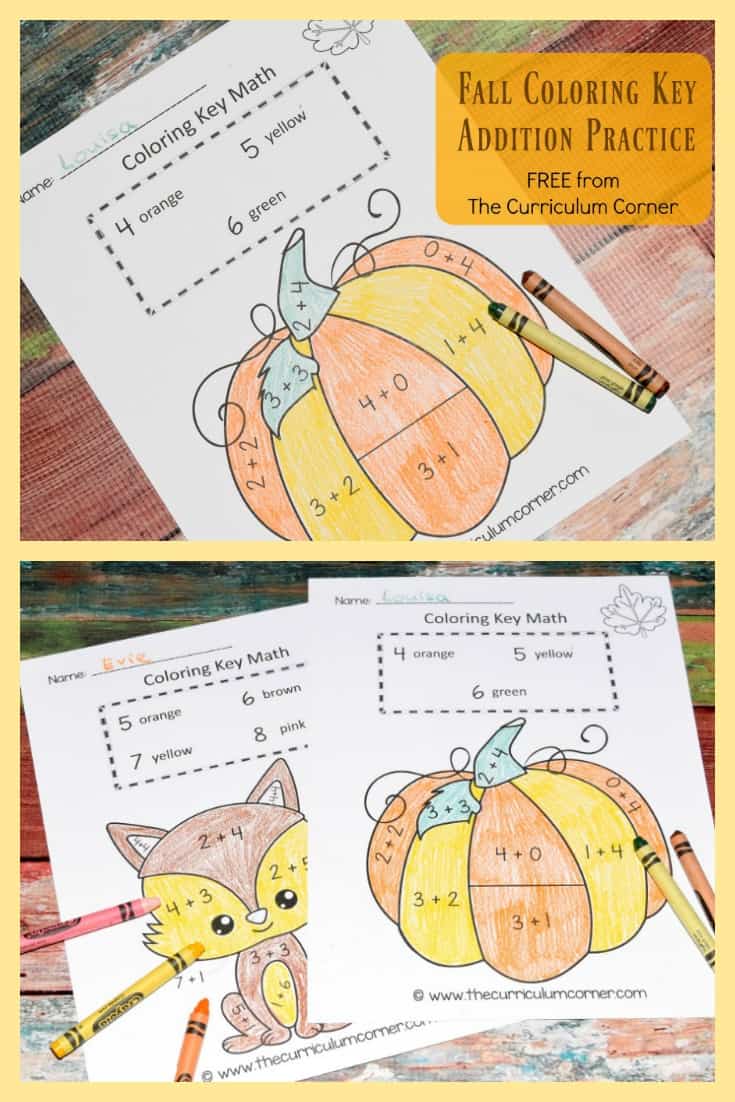 Fall Color by Number | Fall Color Key | Math Practice | Addition Facts | FREE from The Curriculum Corner 3