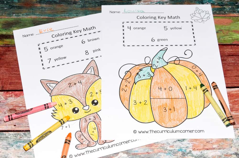 Fall Color by Number | Fall Color Key | Math Practice | Addition Facts | FREE from The Curriculum Corner