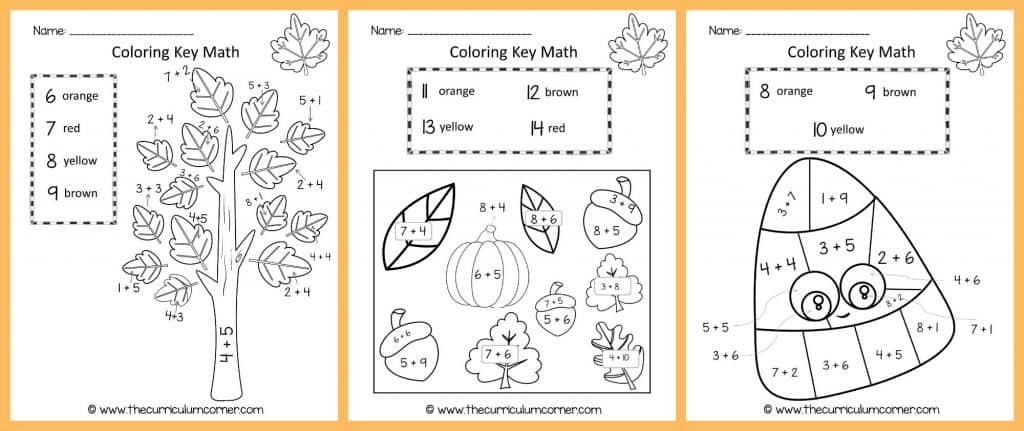 Fall Color by Number | Fall Color Key | Math Practice | Addition Facts | FREE from The Curriculum Corner 4