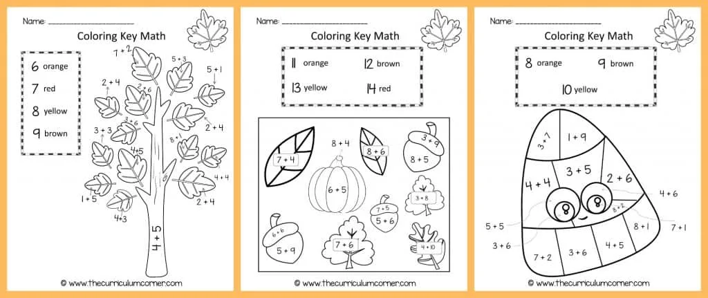 Fall Color by Number | Fall Color Key | Math Practice | Addition Facts | FREE from The Curriculum Corner 4