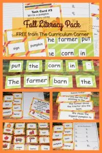 FREE Fall Literacy Pack from The Curriculum Corner | Word Work | Fluency Sentences | Write the Room & more