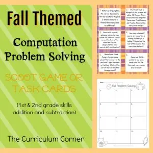 Fall Themed Problem Solving Task Cards from The Curriculum Corner | Scoot Game