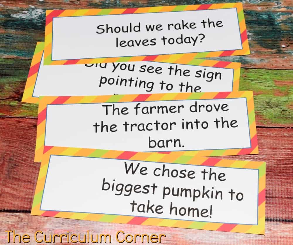 FREE Fall Literacy Pack from The Curriculum Corner | Word Work | Fluency Sentences | Write the Room & more 4