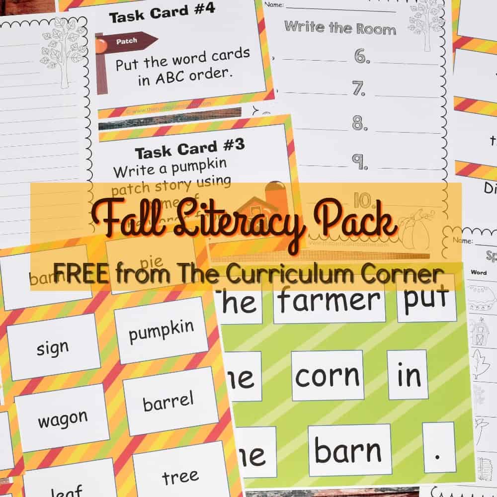 FREE Fall Literacy Pack from The Curriculum Corner | Word Work | Fluency Sentences | Write the Room & more