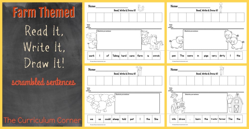 FREE Read It, Write It, Draw It Farm Scrambled Sentences in a Farm Theme