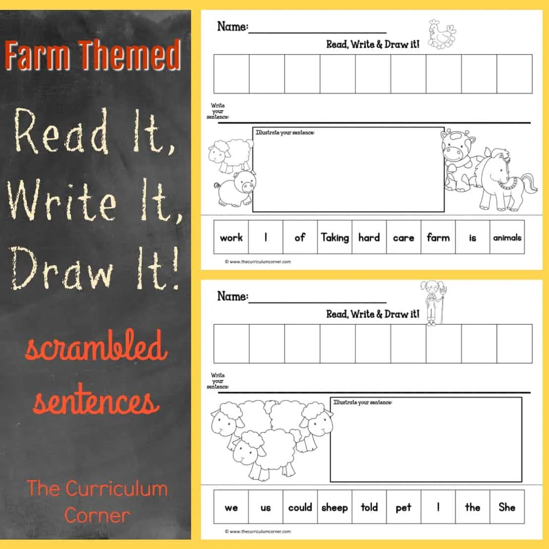 FREE Read It, Write It, Draw It Scrambled Sentences in a Farm Theme 2