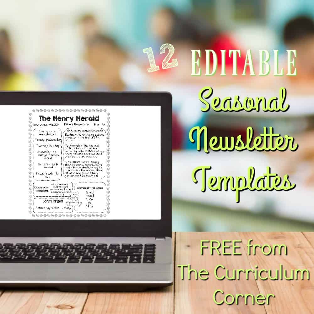 FREE 12 Seasonal Newsletter Templates from The Curriculum Corner | Classroom Newsletter