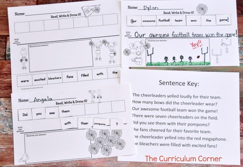 Cheerleader Scrambled Sentences FREE from The Curriculum Corner