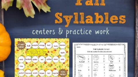 FREE Fall Syllable Practice from The Curriculum Corner | Literacy Center