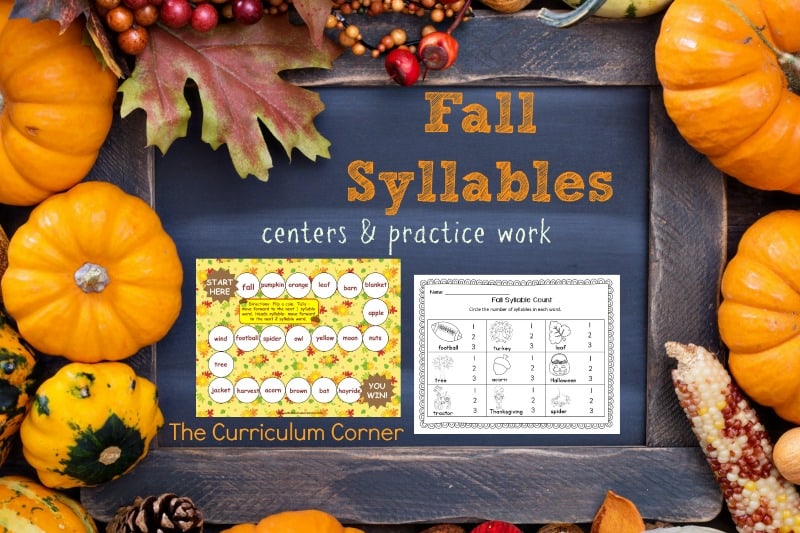 This set of resources for fall syllable practice is designed to be a quick to assemble resource for fall. FREE from The Curriculum Corner