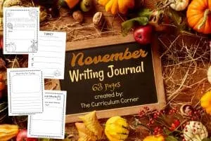 FREE November Writing Journal from The Curriculum Corner - 63 pages!