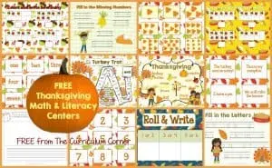 Thanksgiving Center for Math & Literacy FREE from The Curriculum Corner