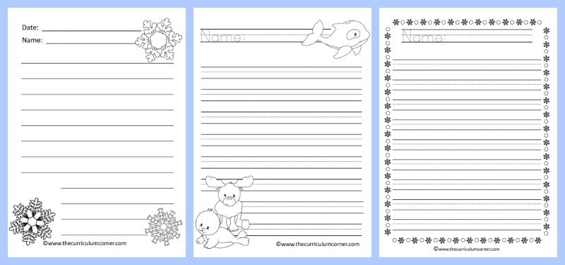 FREE Winter Themed Lined Writing Papers from The Curriculum Corner | Winter Lined Papers 4