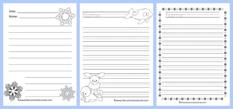 FREE Winter Themed Lined Writing Papers from The Curriculum Corner | Winter Lined Papers 4