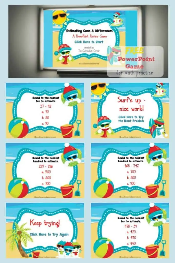Estimating Sums & Estimating Differences PowerPoint Game FREE from The Curriculum Corner 2