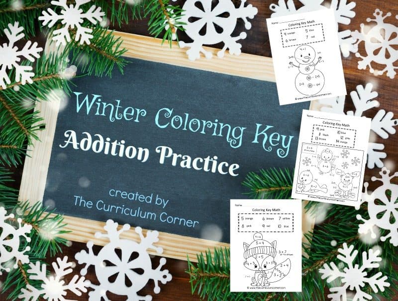 This winter color key addition is like a winter color by number for math practice.