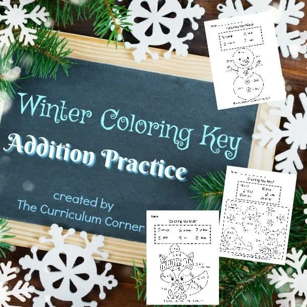This winter color key addition is like a winter color by number for math practice.