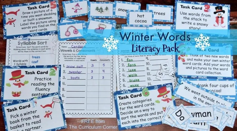 This winter literacy center set is the perfect seasonal word work for this time of year! FREE from The Curriculum Corner