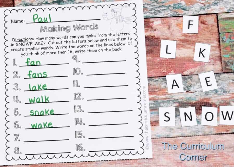 Winter Word Work FREEBIES from The Curriculum Corner 4