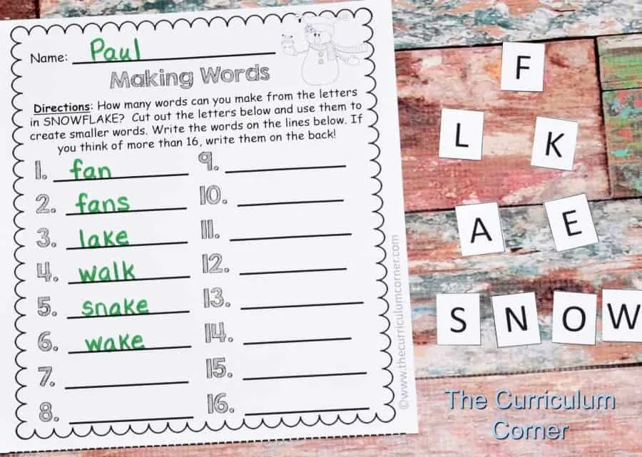 Winter Word Work FREEBIES from The Curriculum Corner 4