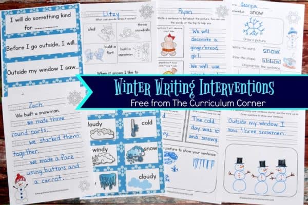 FREE Winter Writing Interventions from The Curriculum Corner - The