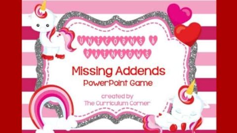 Use this unicorn missing addends game for PowerPoint to give your students practice with recalling basic facts. Designed with Valentine's Day theme.