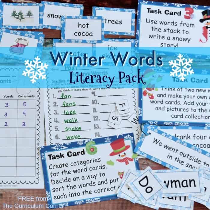 FREE Winter Words Literacy Center Activities from The Curriculum Corner