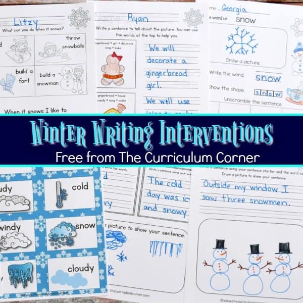 FREE Winter Writing Interventions from The Curriculum Corner - The