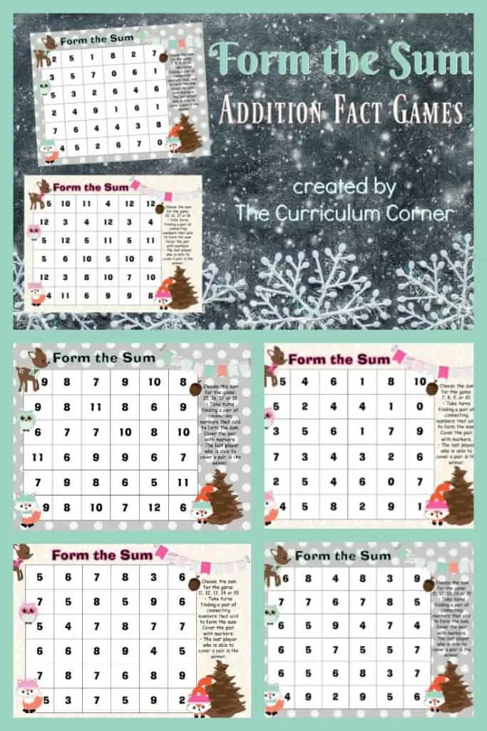 FREE Winter Math Facts Game from The Curriculum Corner