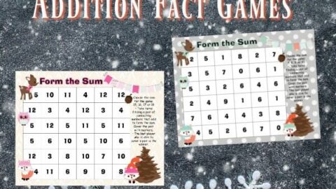Use this free winter math facts game for addition practice with a woodland winter animal theme.