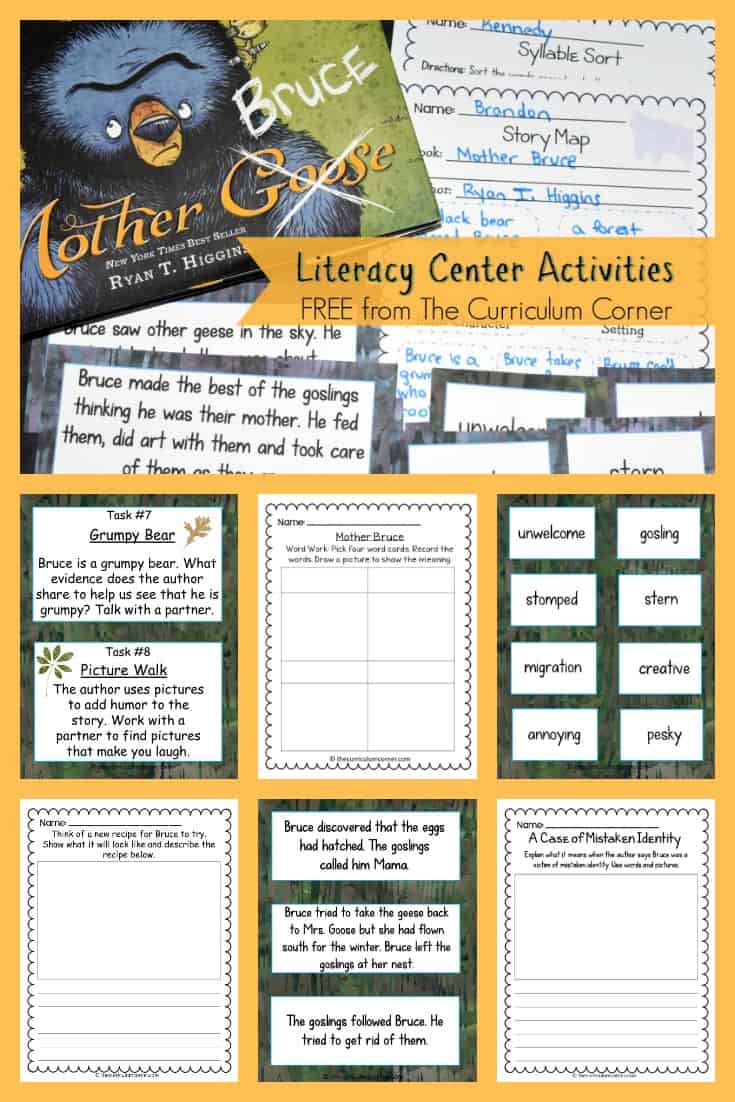 Free Mother Bruce Literacy Center Activities from The Curriculum Corner 2