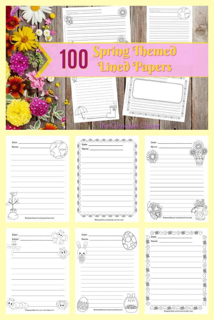 We have created a set of 100 spring lined papers with spring themed clip art to be used during your writing workshop. 3