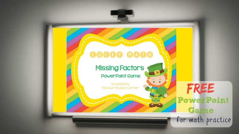 Use this lucky missing factors game for PowerPoint to give your students practice with recalling basic multiplication facts. Designed with a St. Patrick's Day theme.