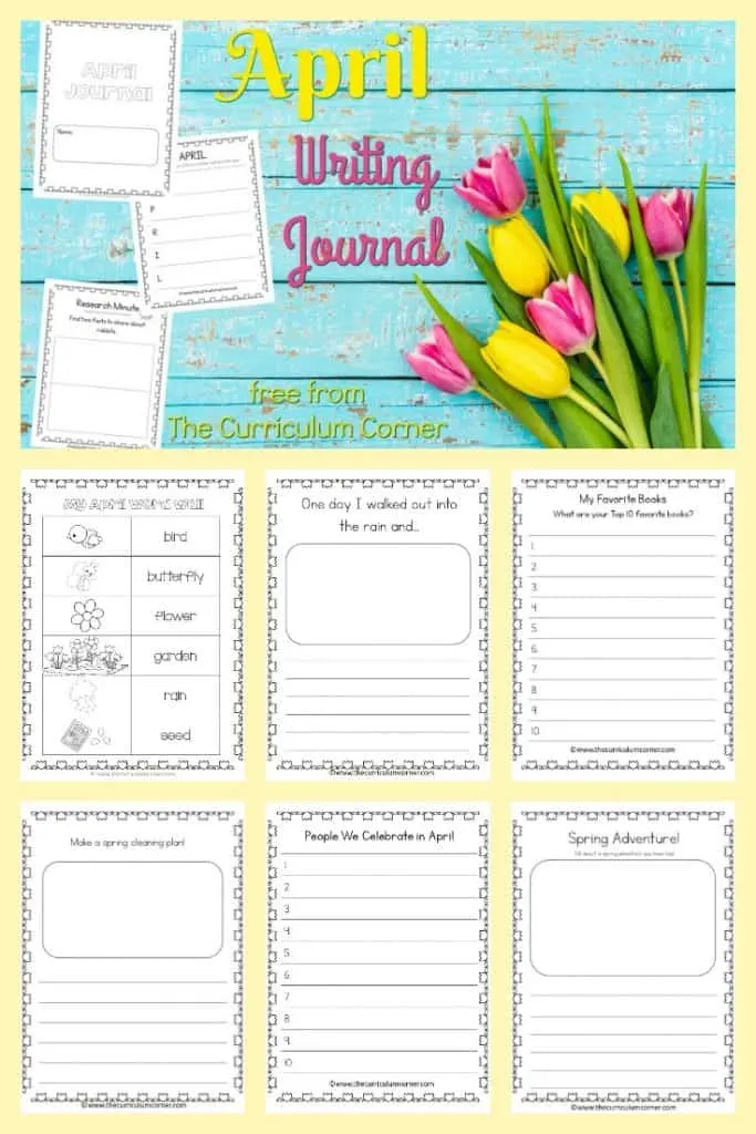 This April journal is designed for your primary classroom. Use the pages to create journals or individually for April writing prompts.