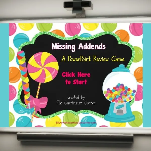 FREE Missing Addends PowerPoint Game | Candy theme | FREE from The Curriculum Corner