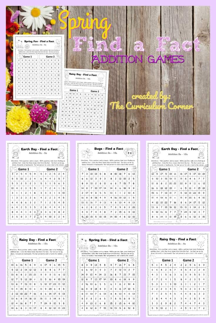 Spring Find a Fact Addition Practice Games FREE