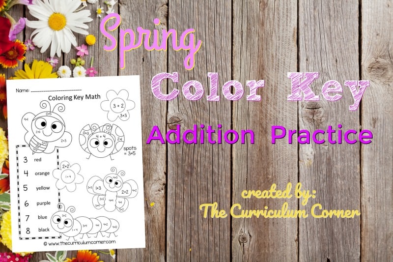 This spring color key addition is like a spring color by number set for math practice. FREE addition fact practice from The Curriculum Corner.