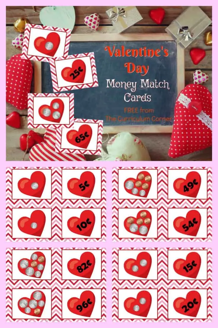 Valentine's Day Money Match Cards free from The Curriculum Corner 2