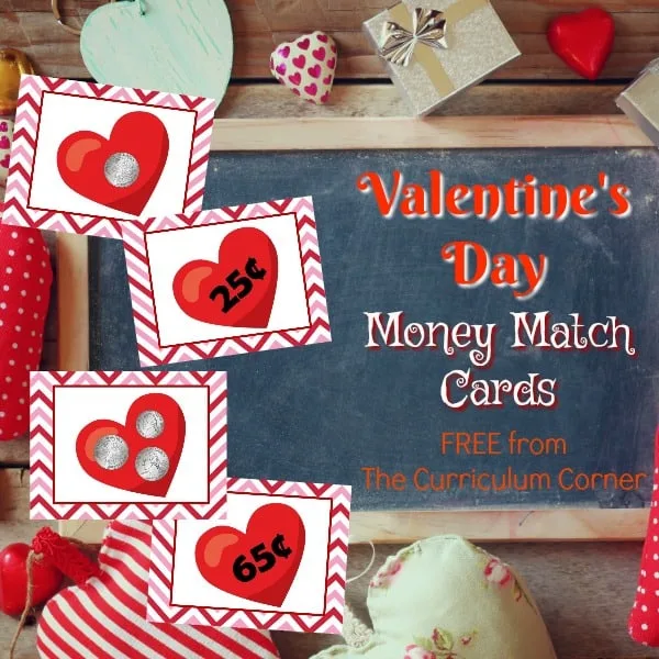 Valentine's Day Money Match Cards free from The Curriculum Corner