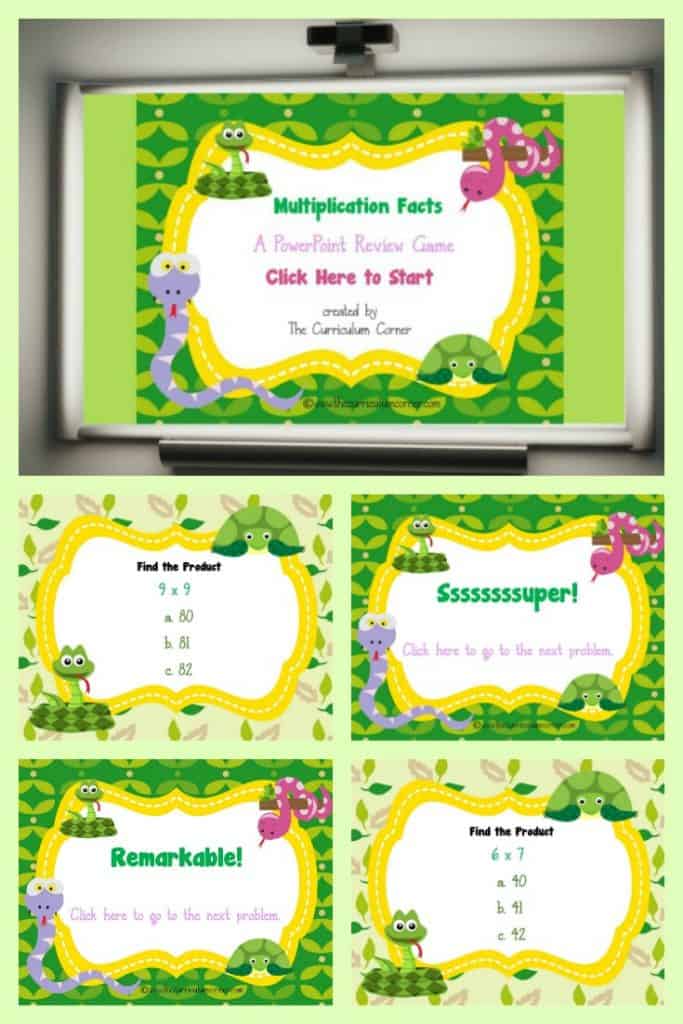 FREE Reptile Themed Multiplication Facts PowerPoint Game 1