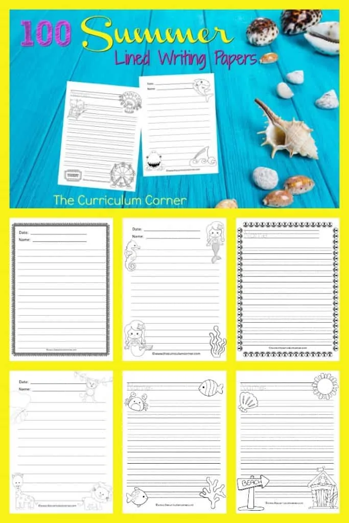 FREE Summer Lined Writing Papers from The Curriculum Corner