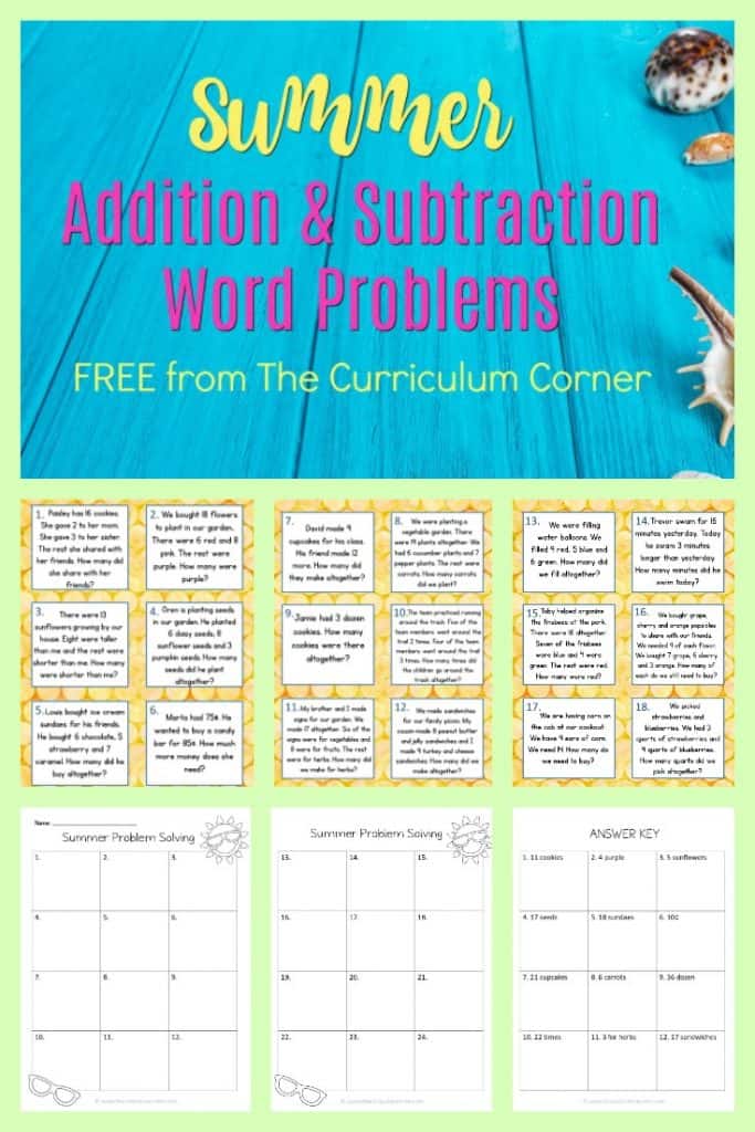 Summer Addition and Subtraction Word Problems