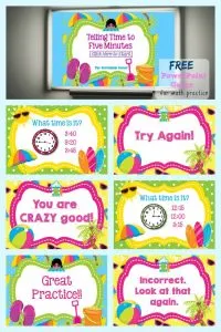 Use this fun summer themed telling time to five minutes PowerPoint game to give your students practice with reading analog clocks.