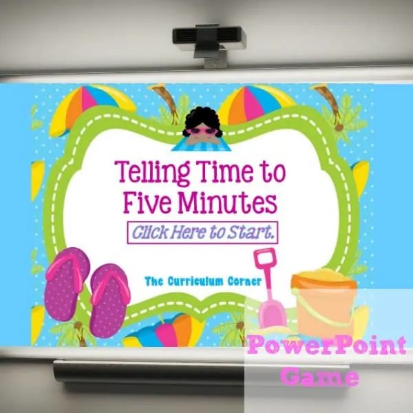 Use this fun summer themed telling time to five minutes PowerPoint game to give your students practice with reading analog clocks.
