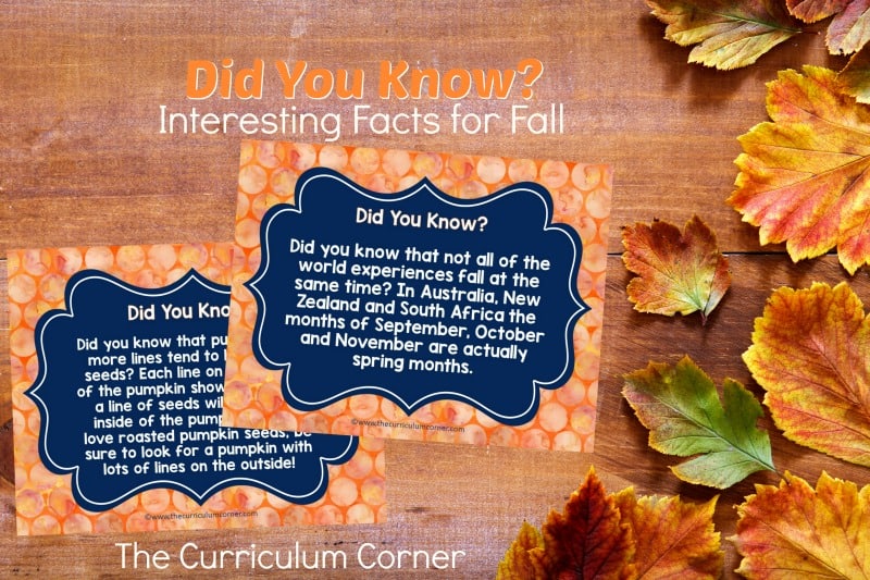 Use our Did You Know? facts for fall as an engaging morning entry display. This set of 8 free facts for fall is designed to be shared on your smart board.