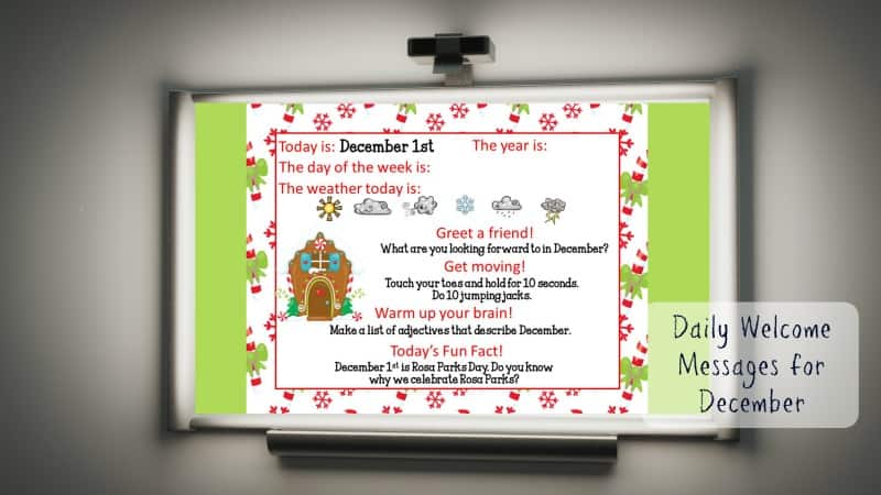 This set of free December Daily Welcome Messages is an easy way to get your students to enter the classroom and focus on the day ahead.