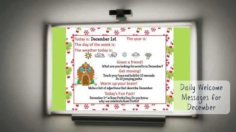 This set of free December Daily Welcome Messages is an easy way to get your students to enter the classroom and focus on the day ahead.