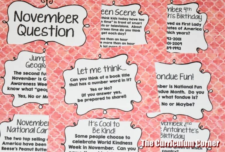 November Bell Ringer Questions The Curriculum Corner 123